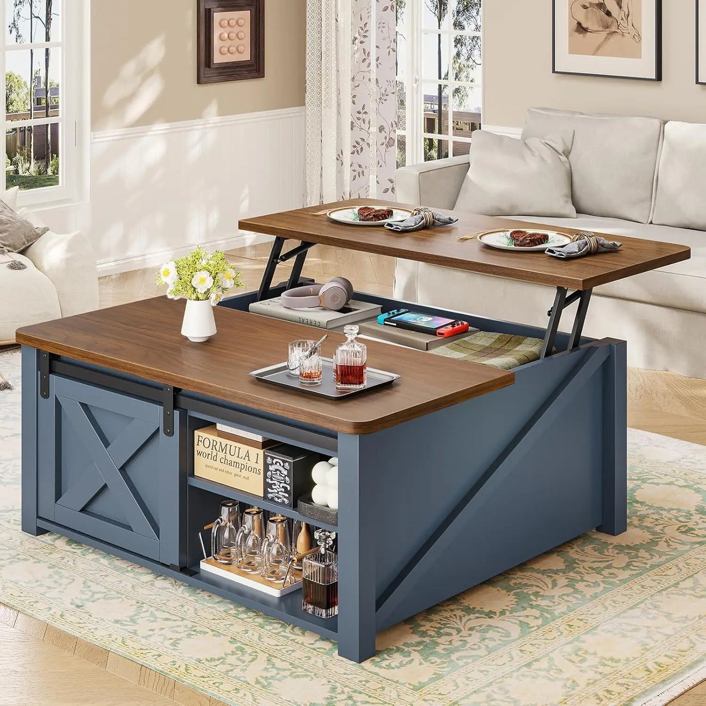 31.5" Lift Top Coffee Table with Storage, Square Coffee Tables for Living Room, Farmhouse Coffee Table with Large, Customized