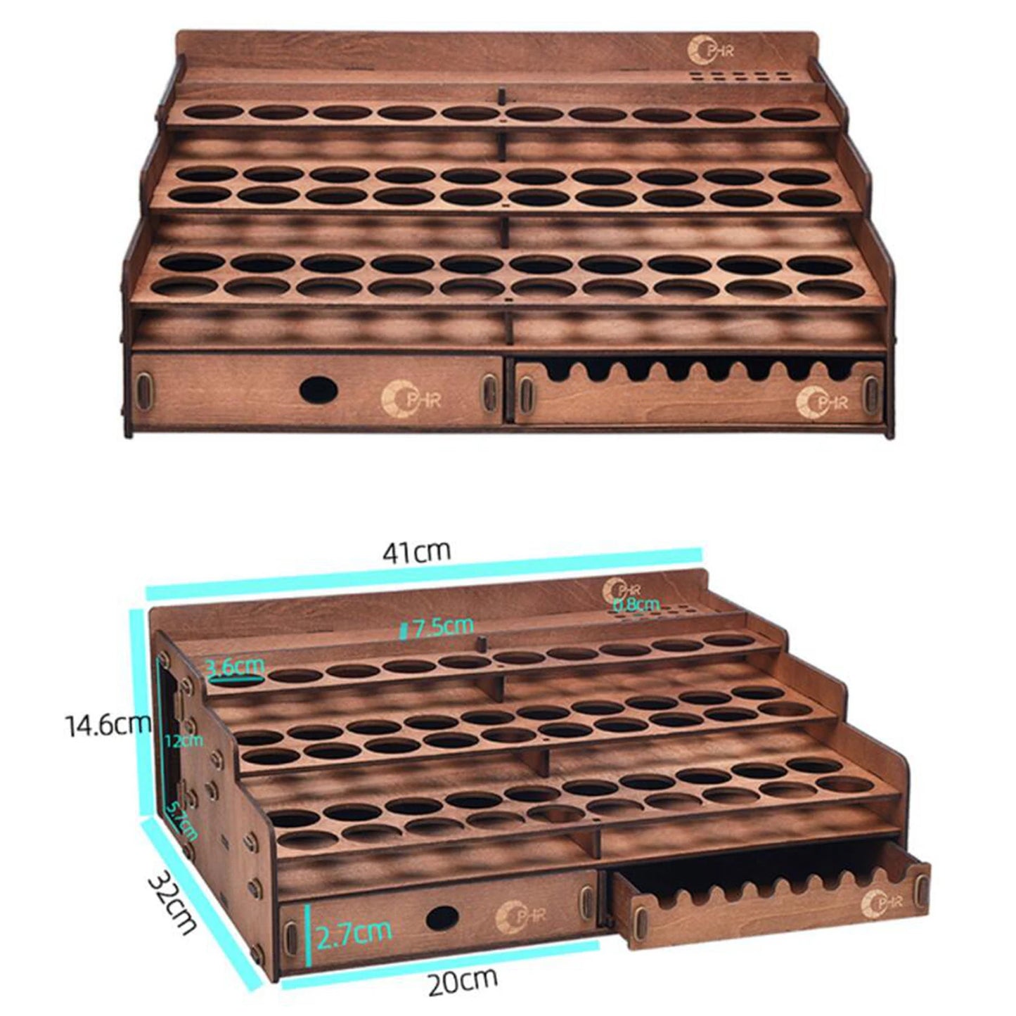 Paint Storage Organizer Wooden Paint Organizer with 98 Holes Painting Brush Holder Large Capacity Drawer Sturdy Stationery Rack
