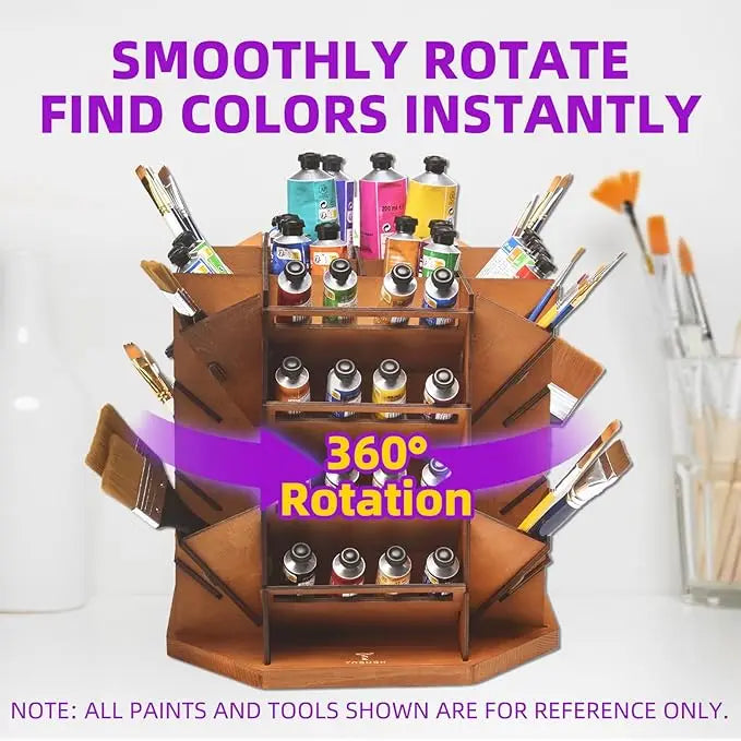 Paint Storage Organizer Wooden Paint Organizer with 98 Holes Painting Brush Holder Large Capacity Drawer Sturdy Stationery Rack