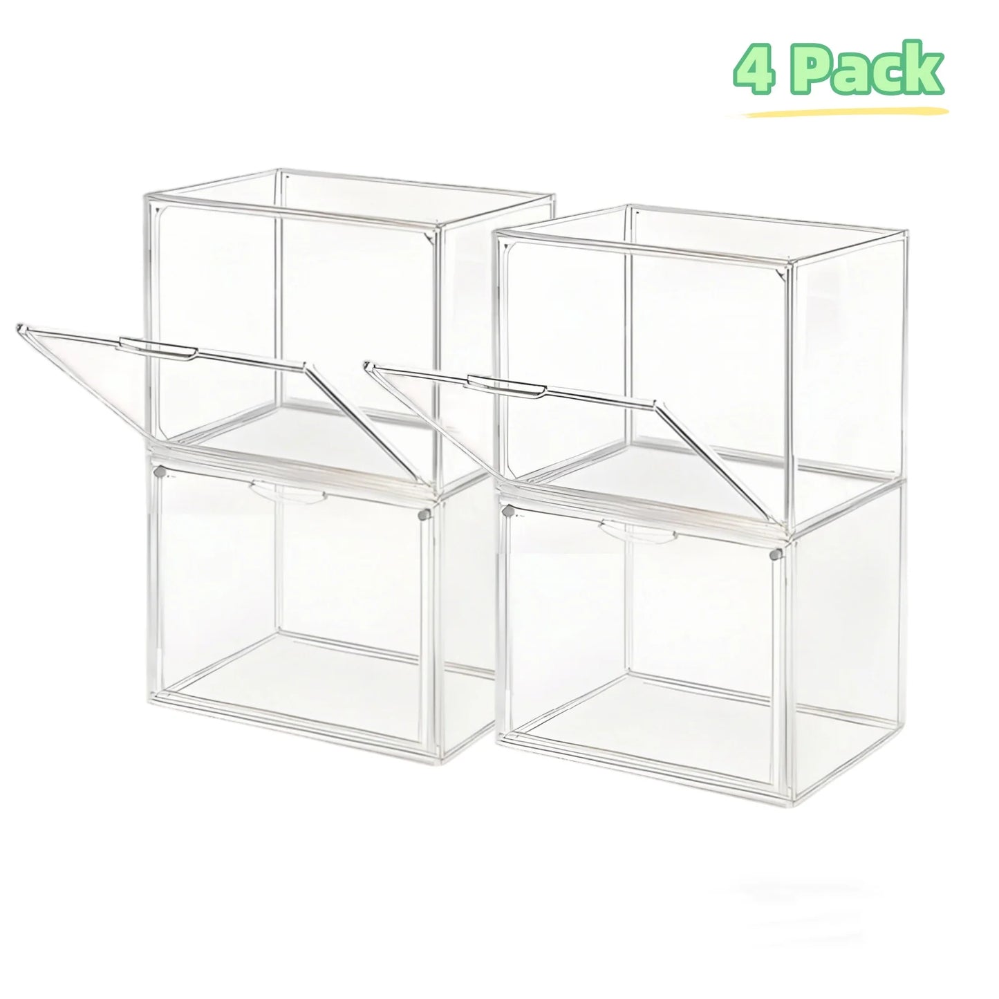 4 Pack Clear Display Box Organizer Stackable with Magnetic Door Large Capacity Storage Box Purse Showcase For Book Collectibles
