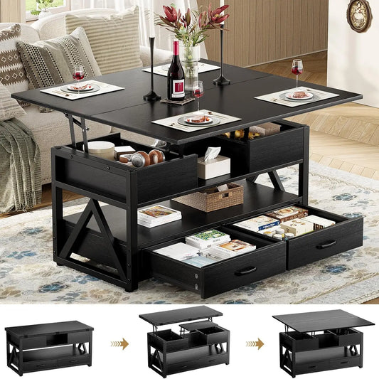 40" Lift Top Coffee Table,4 in 1 Multi-Function Lift Coffee Tables with Storage Drawers and Hidden Compartmen,,FarmhouseTable
