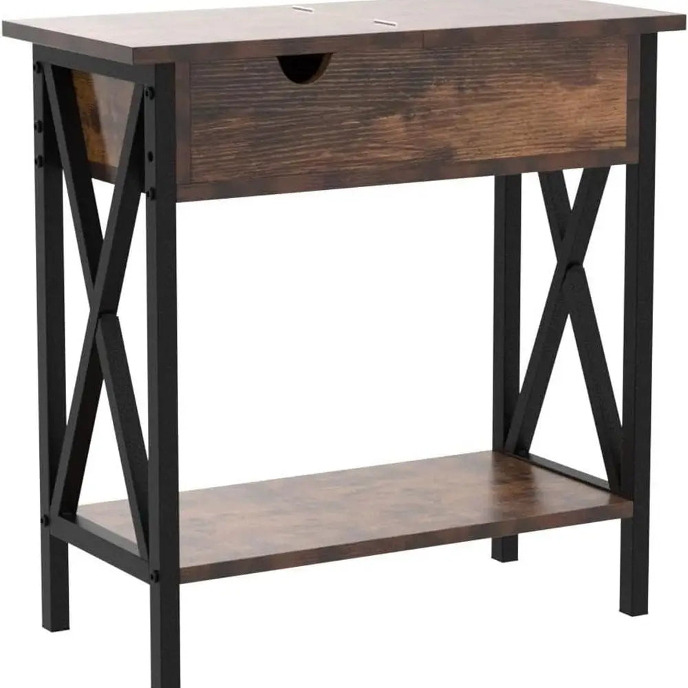End Tables Living Room Set of 2, Narrow Side Table with Charging Station, 12" D x 24" W x 24" H, Flip Top End Table with USB Por