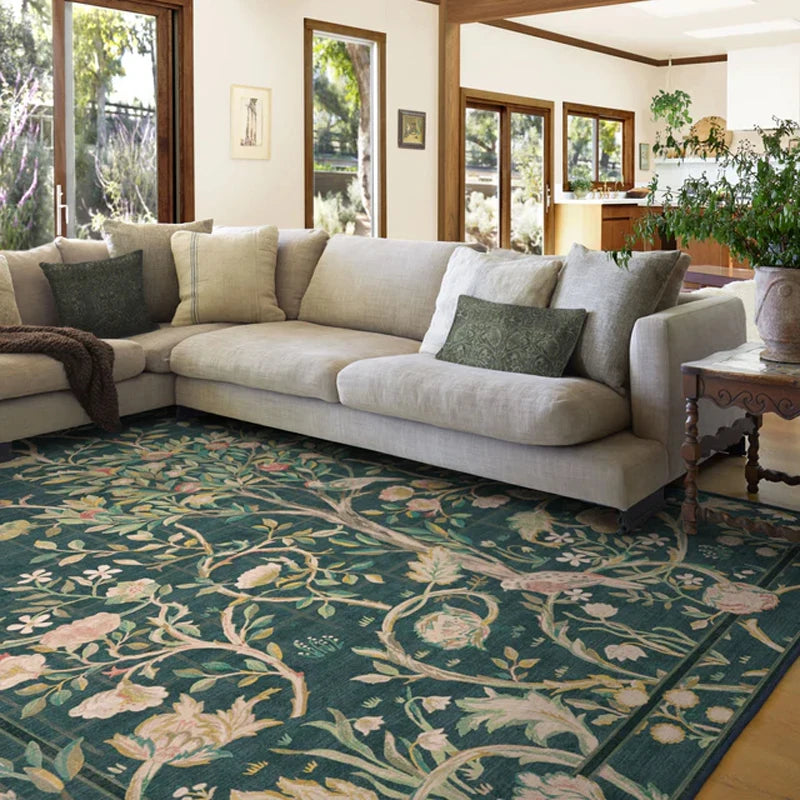 Living Room Carpet Large Size Bedroom Bedside Floor Mat Machine Washable Carpets Spring Flowers Plant Retro Home Decoration Rug