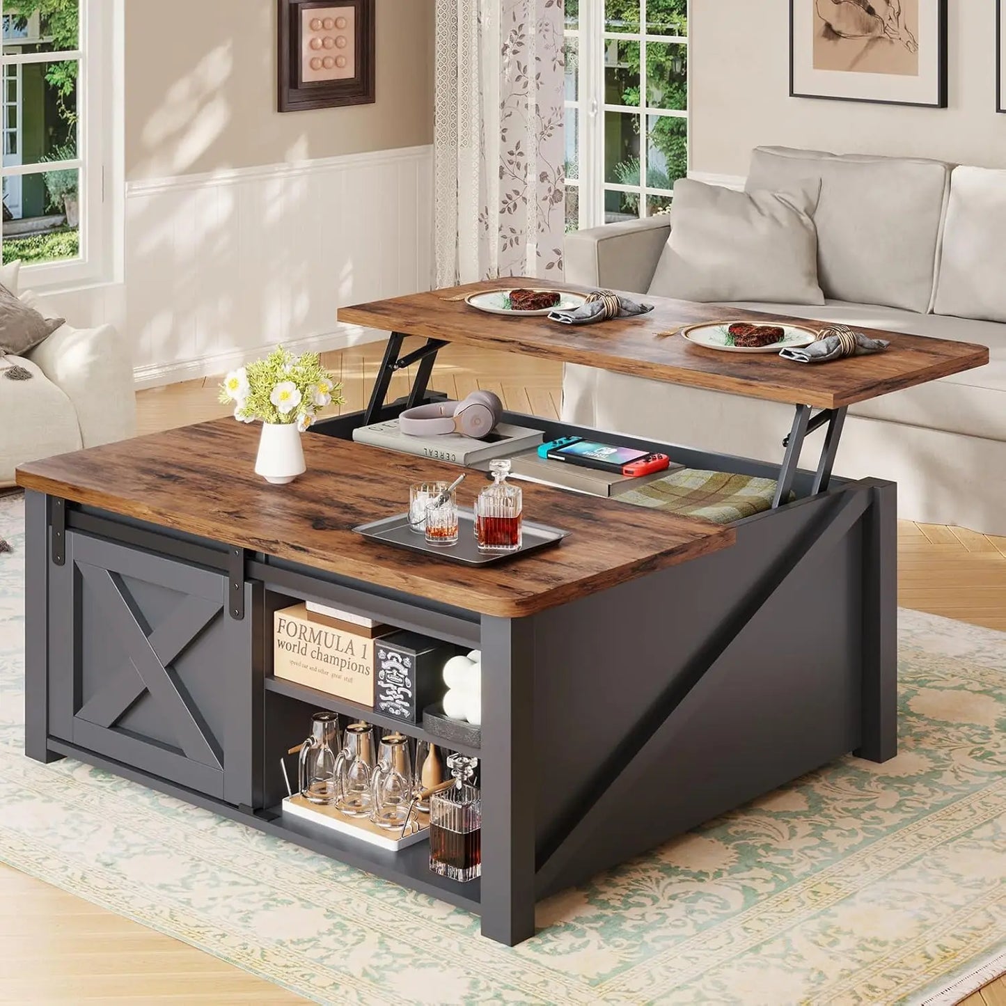 31.5" Lift Top Coffee Table with Storage, Square Coffee Tables for Living Room, Farmhouse Coffee Table with Large, Customized