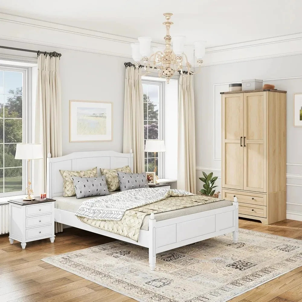 Wooden Armoire Wardrobe Closet with 2 Modern Doors, 71" Tall Freestanding Closet Wardrobe Cabinet with Drawers，Customized