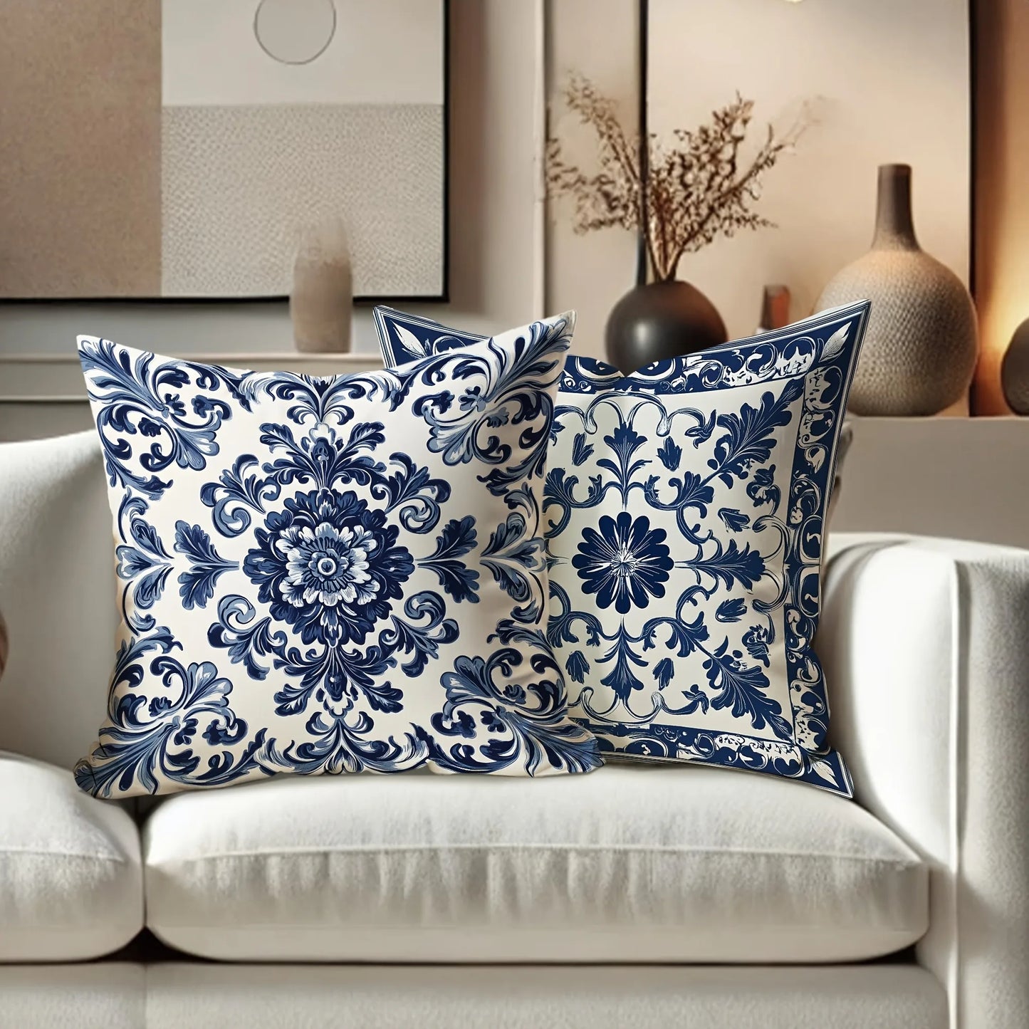 4pc Bohemian Blue and White Floral PillowcaseSuitable for sofa car bedroom decorative cushion cover pillow cover