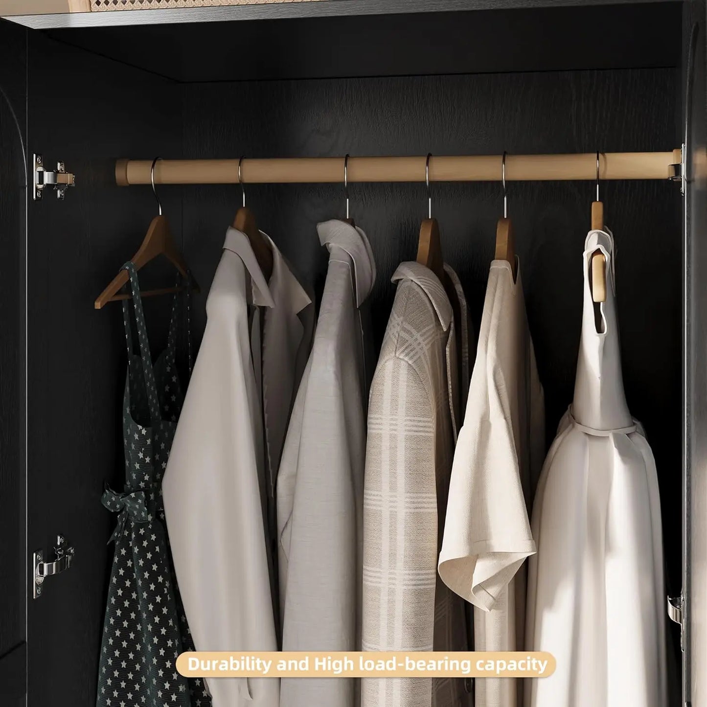4 Doors Freestanding Armoire Wardrobe Closet, 72" Black Wardrobe Armoire Wooden Closet Large Capacity Storage , Customized