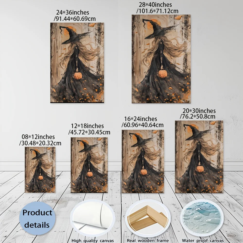 1Pc Pine-Framed Autumn Witch Canvas | Mysterious Forest Theme | Living Room/Bedroom/Corridor Halloween Decor