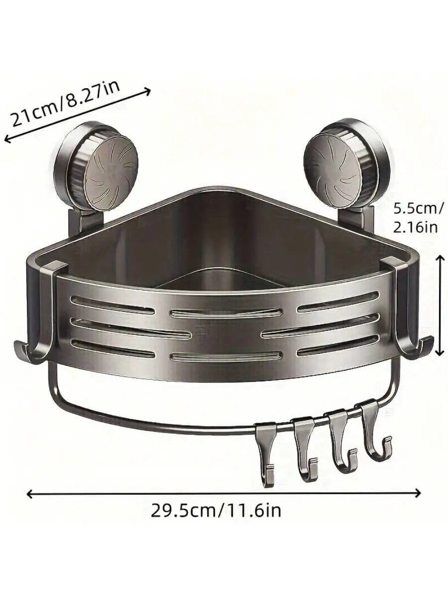 Shower Wall Storage Basket,Suction Mount No Drilling,Rustproof Aluminum, 4-Layer Protection,for Corner Space, Includes Towel Bar