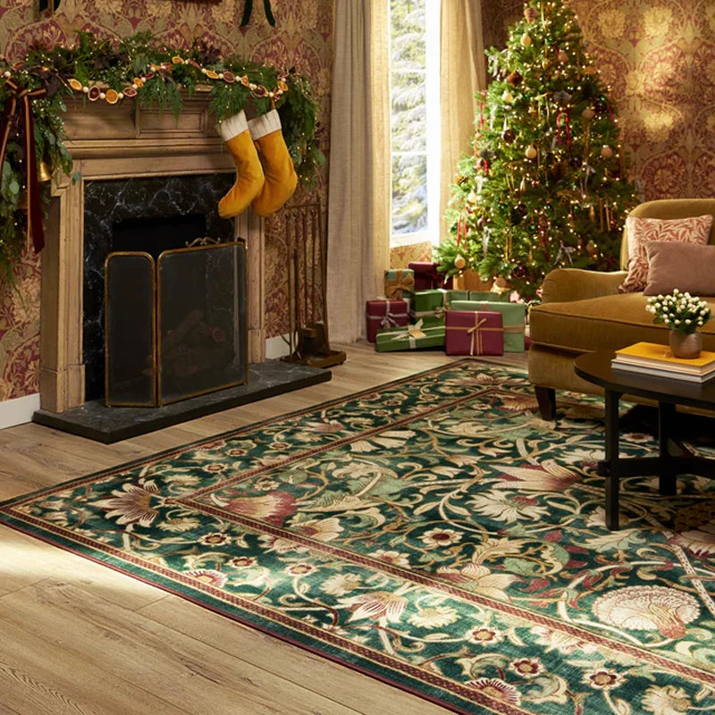 Living Room Carpet Large Size Bedroom Bedside Floor Mat Machine Washable Carpets Spring Flowers Plant Retro Home Decoration Rug