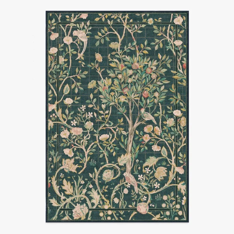 Living Room Carpet Large Size Bedroom Bedside Floor Mat Machine Washable Carpets Spring Flowers Plant Retro Home Decoration Rug
