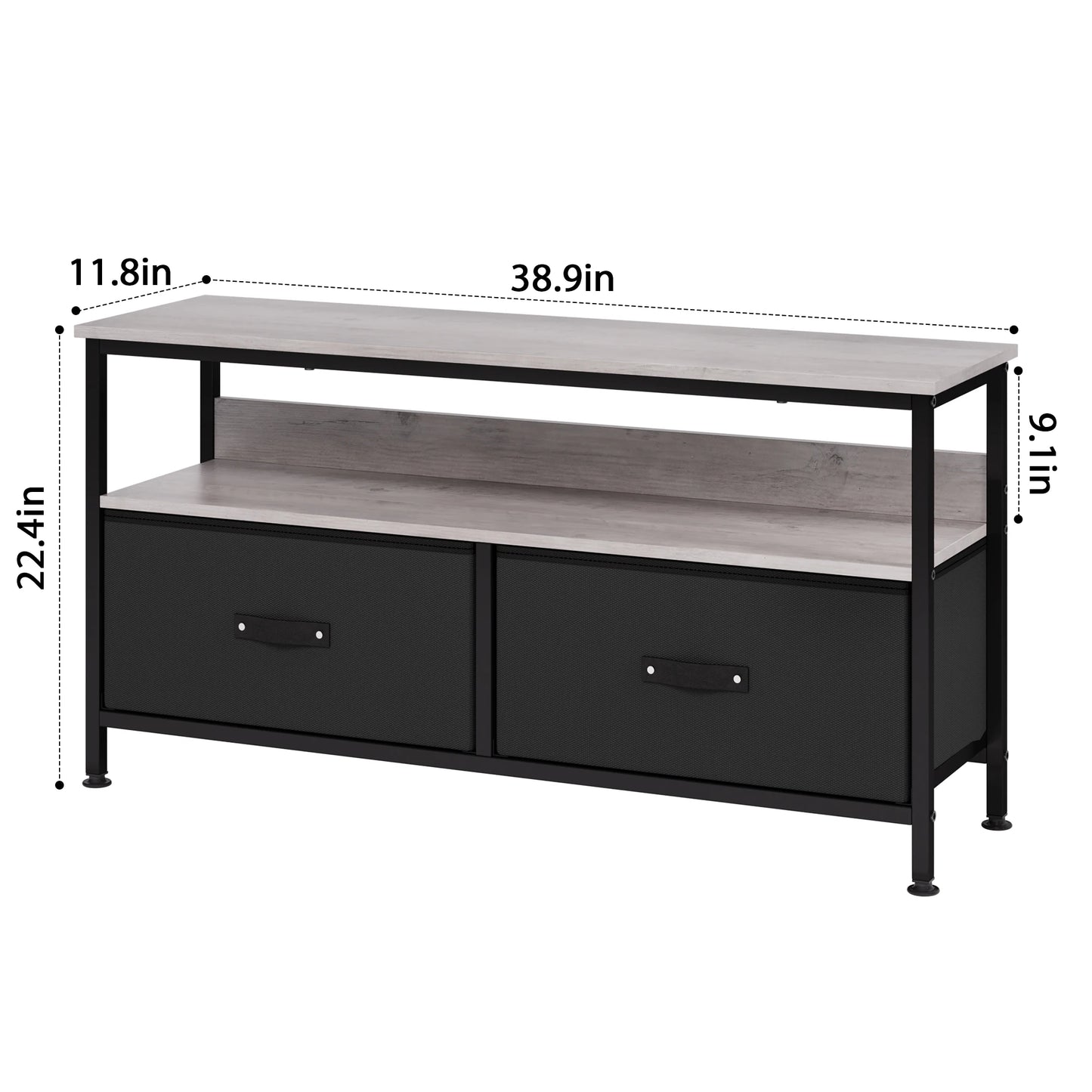 TV Console Stand Dresser with Storage Living Room 2-Drawer Entertainment Center with Open Shelf Fabric Drawer TV Cabinet