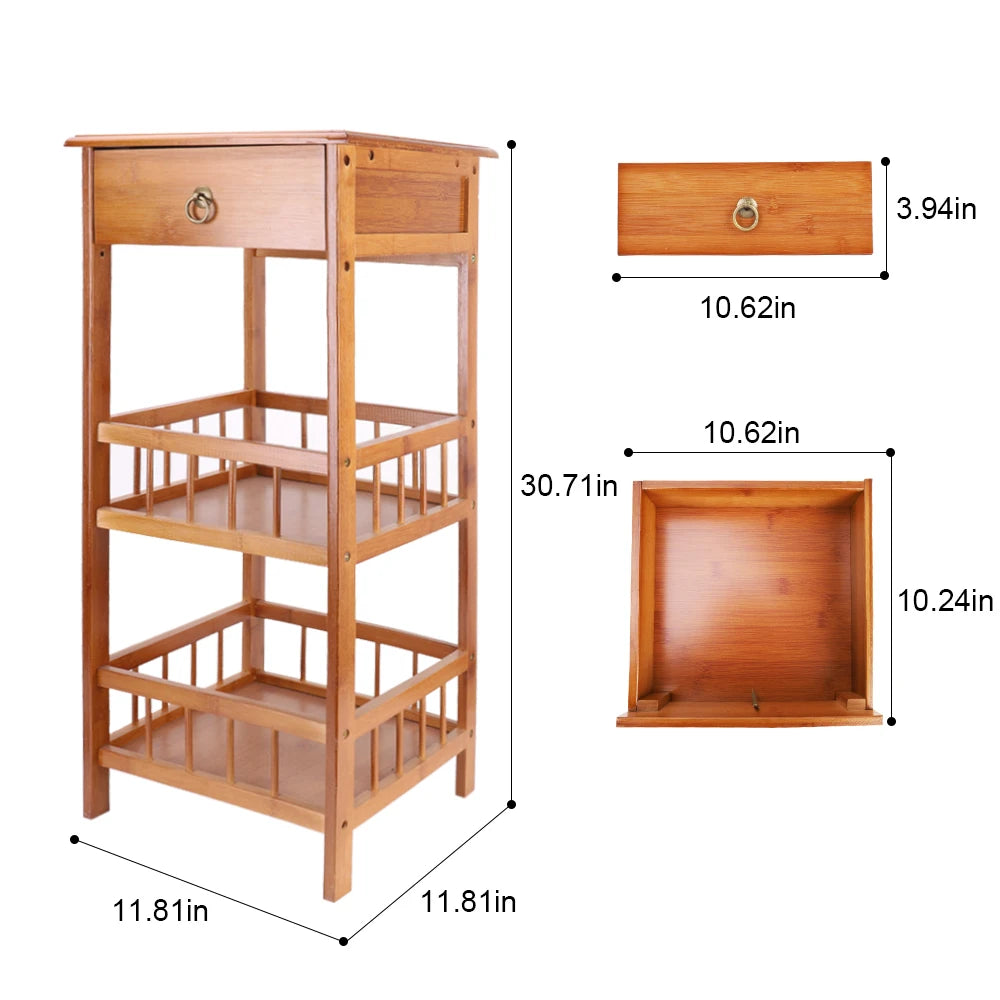 2/3 Tier Bamboo Bedside Table Sofa End Table with Drawer Plant Display Storage Shelf Unit