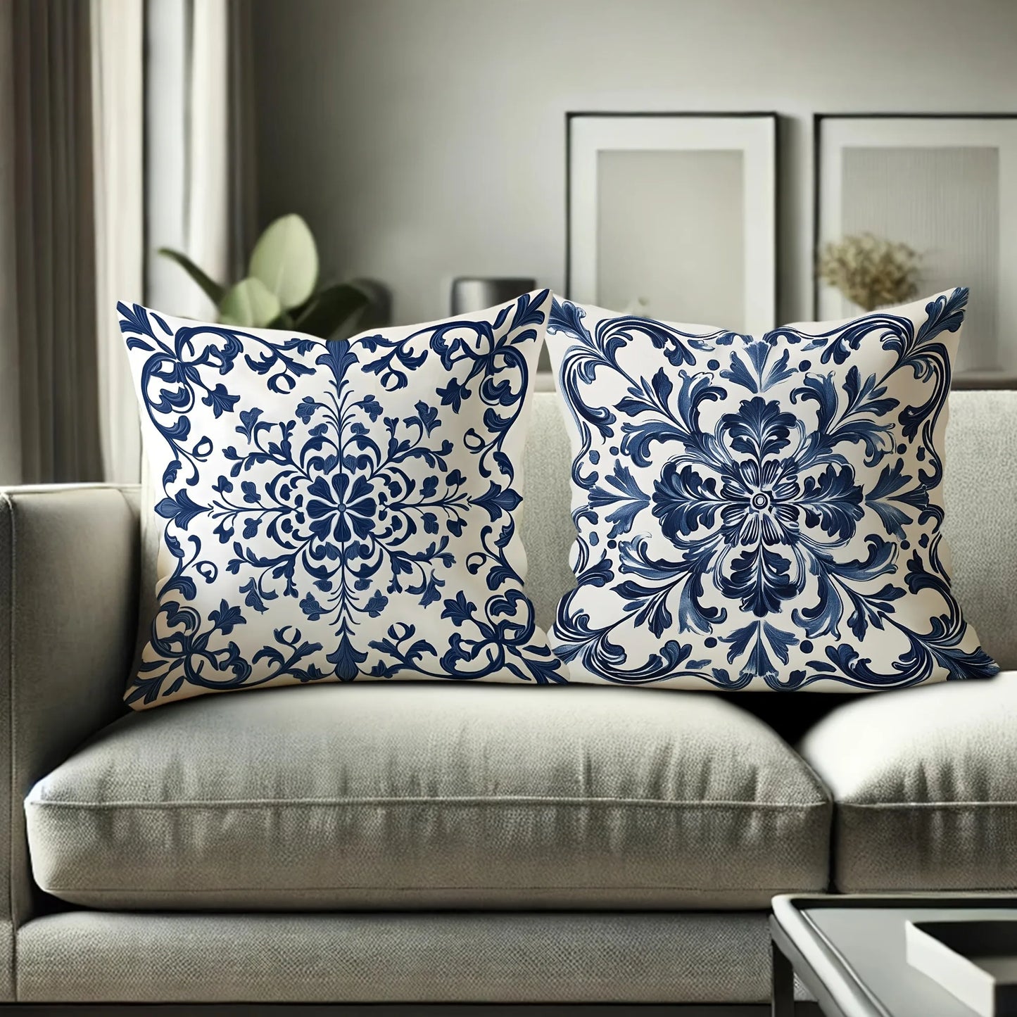 4pc Bohemian Blue and White Floral PillowcaseSuitable for sofa car bedroom decorative cushion cover pillow cover