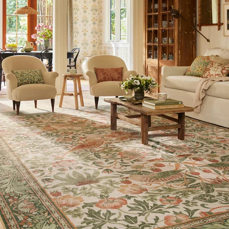 Living Room Carpet Large Size Bedroom Bedside Floor Mat Machine Washable Carpets Spring Flowers Plant Retro Home Decoration Rug
