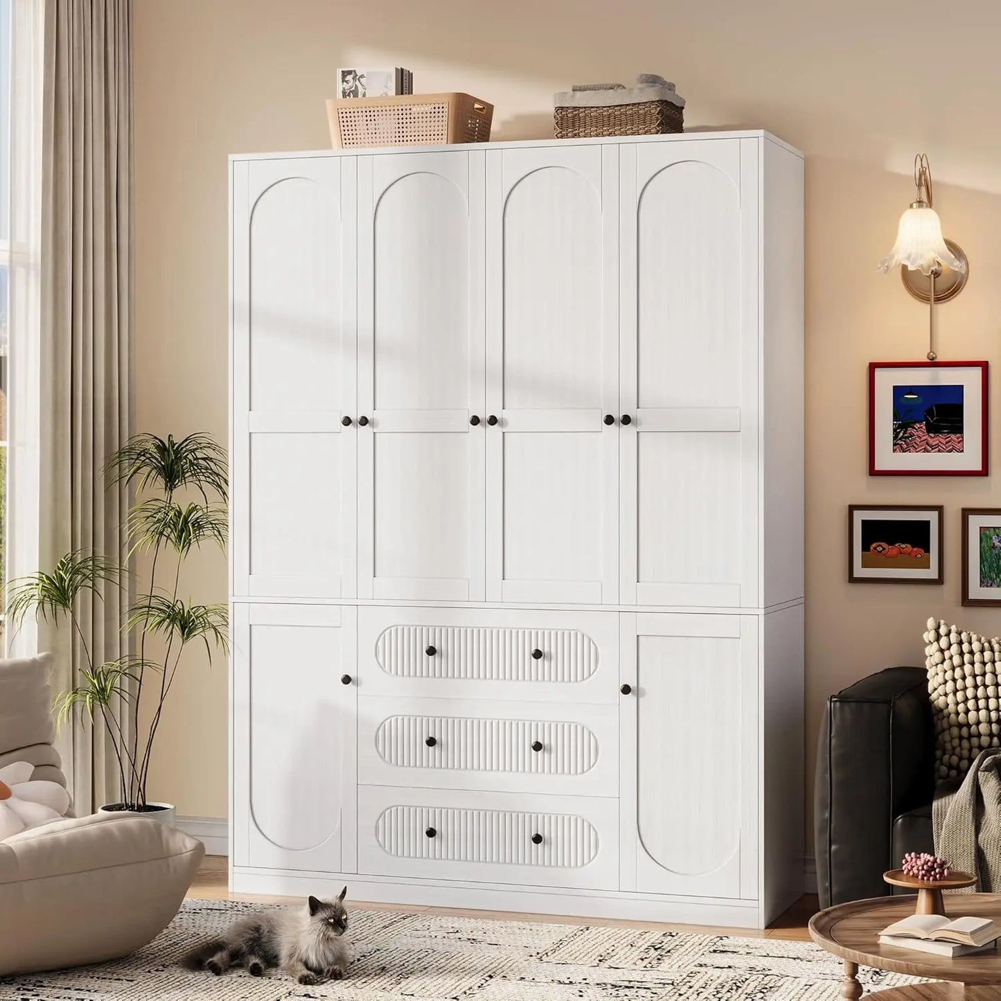 4 Doors Freestanding Armoire Wardrobe Closet, 72" Black Wardrobe Armoire Wooden Closet Large Capacity Storage , Customized