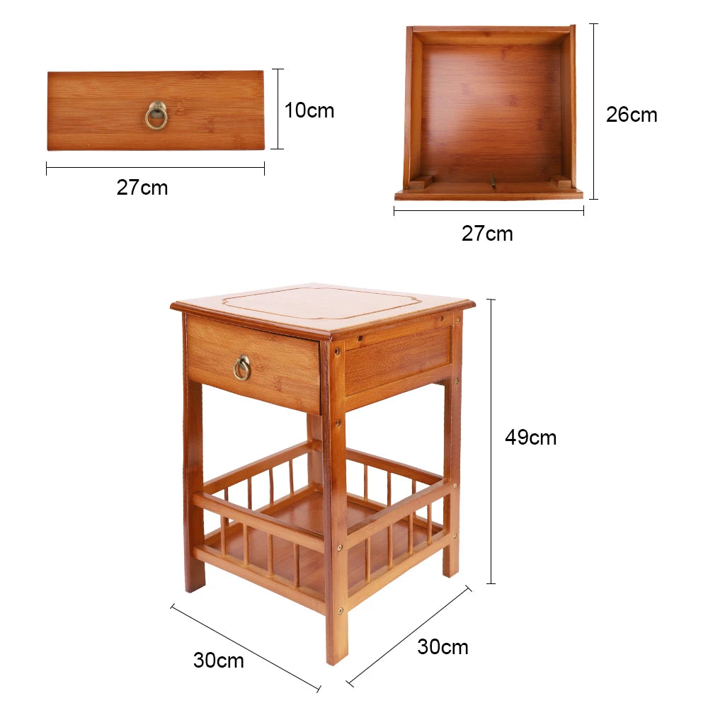 2/3 Tier Bamboo Bedside Table Sofa End Table with Drawer Plant Display Storage Shelf Unit