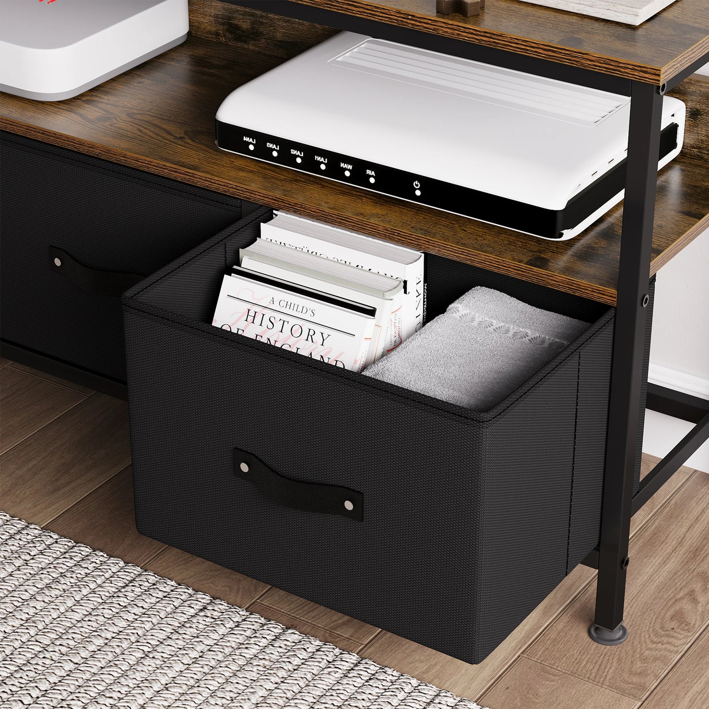 TV Console Stand Dresser with Storage Living Room 2-Drawer Entertainment Center with Open Shelf Fabric Drawer TV Cabinet