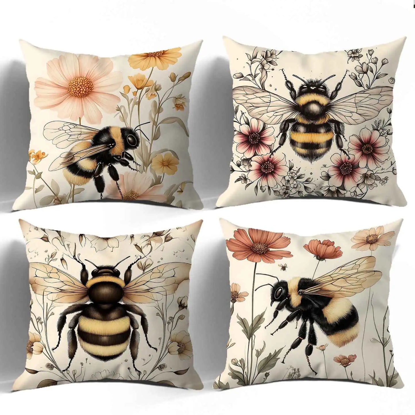 Cute bee and flower pattern digital printing pillow cover Short plush Suitable living rooms bedrooms sofas throw cushion cover