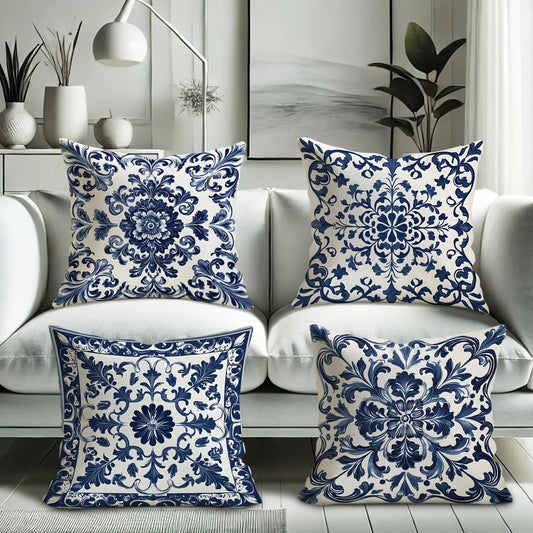 4pc Bohemian Blue and White Floral PillowcaseSuitable for sofa car bedroom decorative cushion cover pillow cover