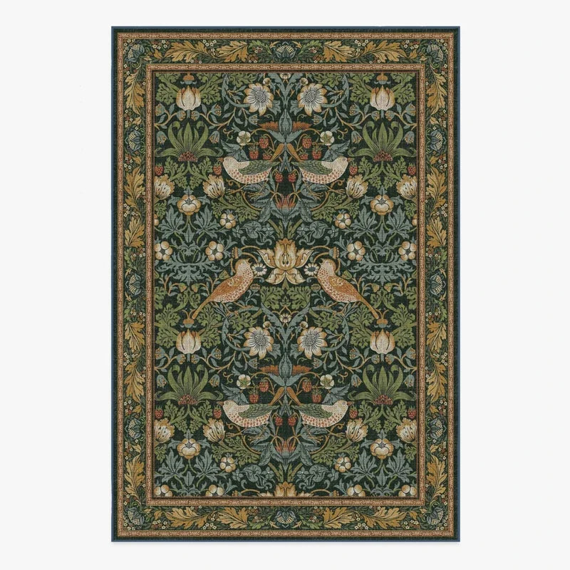Living Room Carpet Large Size Bedroom Bedside Floor Mat Machine Washable Carpets Spring Flowers Plant Retro Home Decoration Rug